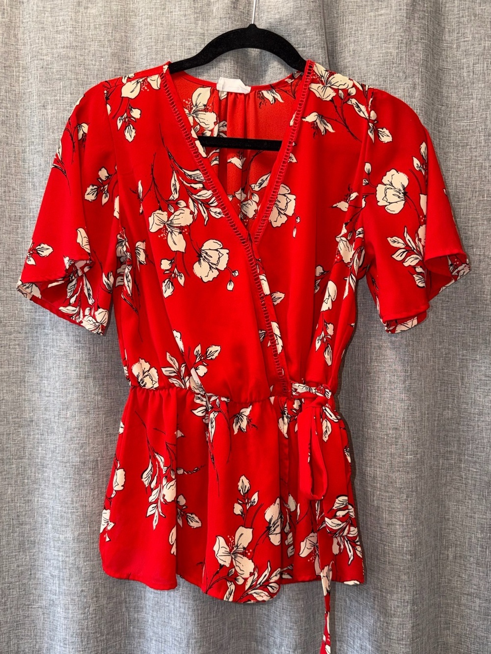 Sienna Sky Red Floral Wrap Peplum Blouse Medium